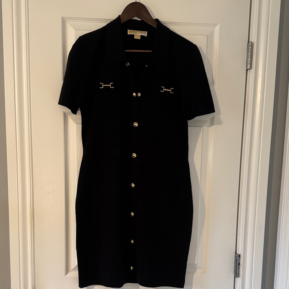 Michael Kors Black Knit Dress with Gold Label Detail